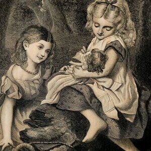 1881 Engraving Beautiful Sisters Find Baby In Woods Victorian Anderson DWQQ18